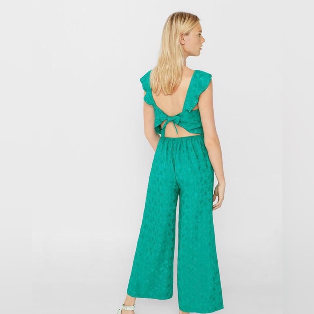 Mango Teal Green Wide-Leg Open-Back Jumpsuit